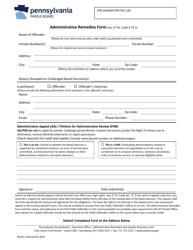 Form PB40 Administrative Remedies Form - Pennsylvania