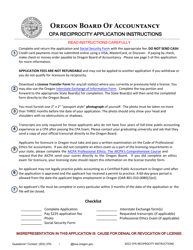 CPA Reciprocity Application for CPA Certificate and Permit to Practice Public Accounting - Oregon