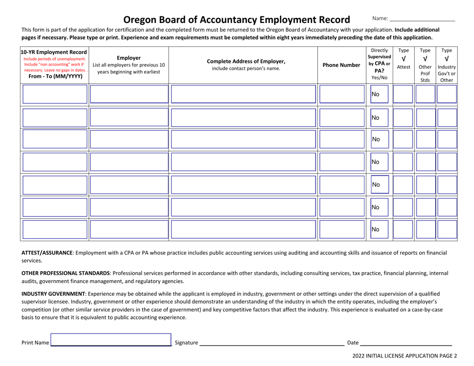 CPA / Pa Initial License Application for CPA Certificate and Permit to Practice Public Accounting - Oregon, Page 4