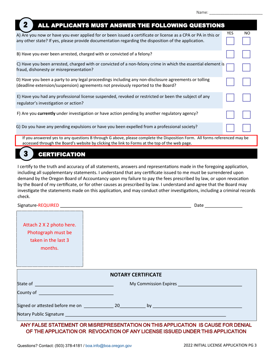 CPA / Pa Initial License Application for CPA Certificate and Permit to Practice Public Accounting - Oregon, Page 5