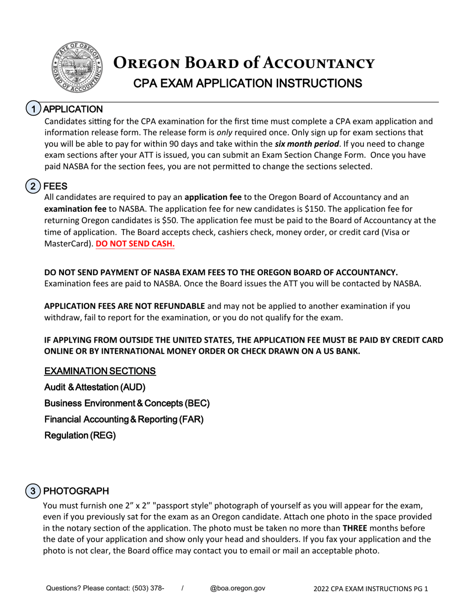 CPA Exam Application - Oregon, Page 1