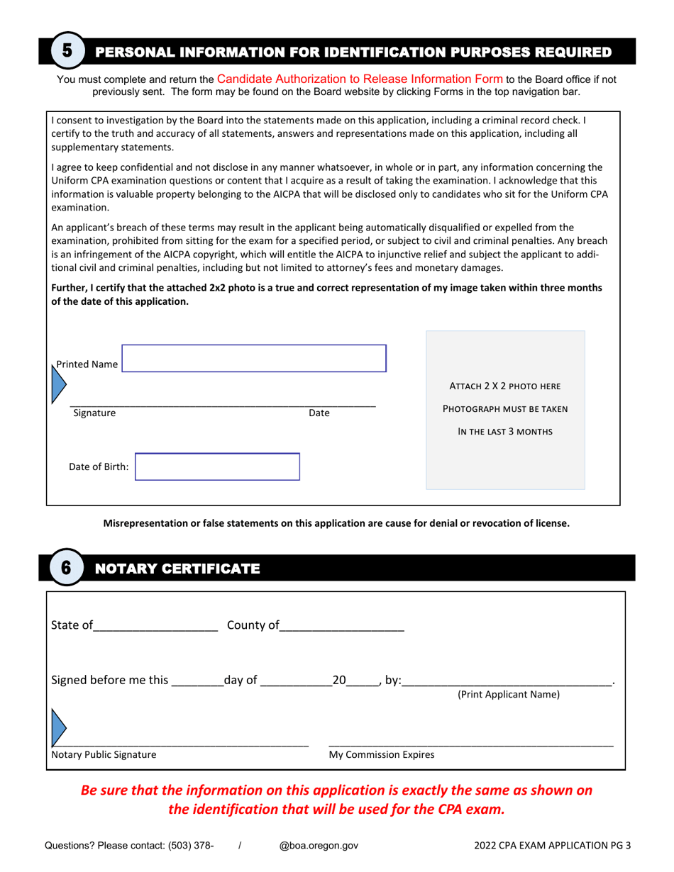 CPA Exam Application - Oregon, Page 7