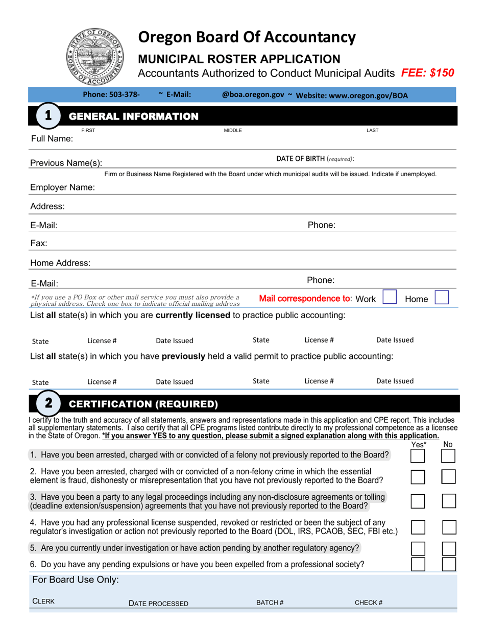 Application for Admission to the Roster of Accountants Authorized to Conduct Municipal Audits - Oregon, Page 3