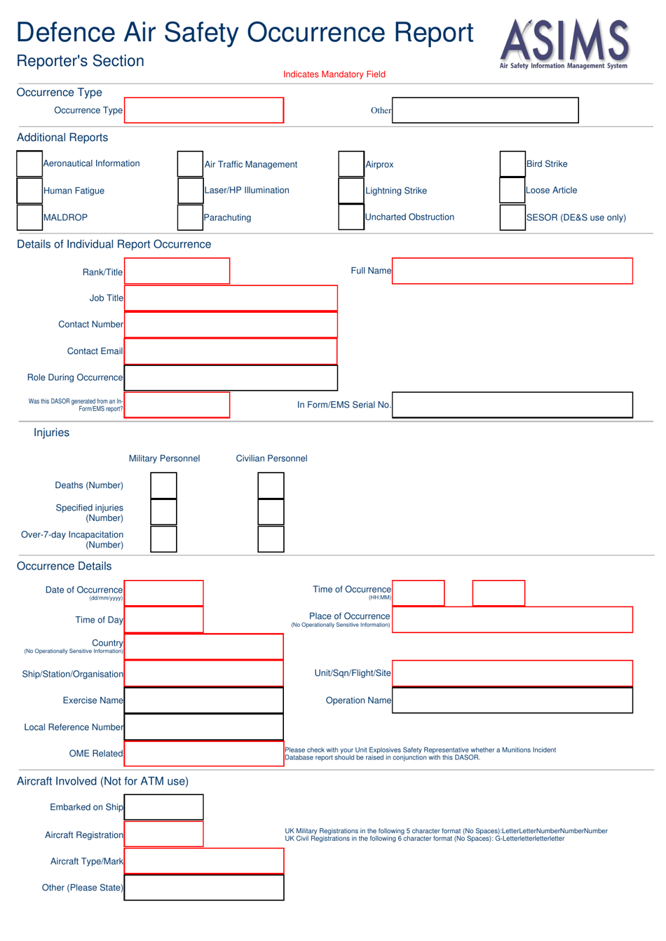 United Kingdom Defence Air Safety Occurrence Report - Reporter's ...