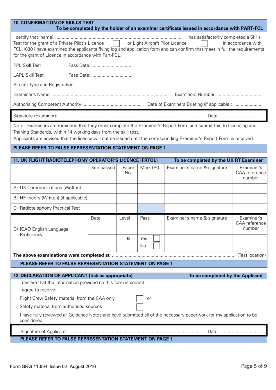 Form SRG1105H Helicopter - Application for Part-Fcl Private Pilot Licence and Light Aircraft Pilot Licence - United Kingdom, Page 5