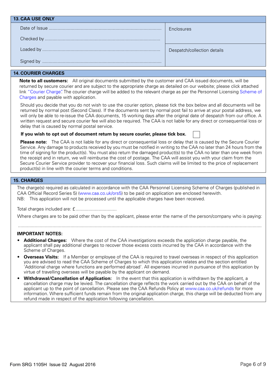 Form SRG1105H Helicopter - Application for Part-Fcl Private Pilot Licence and Light Aircraft Pilot Licence - United Kingdom, Page 6