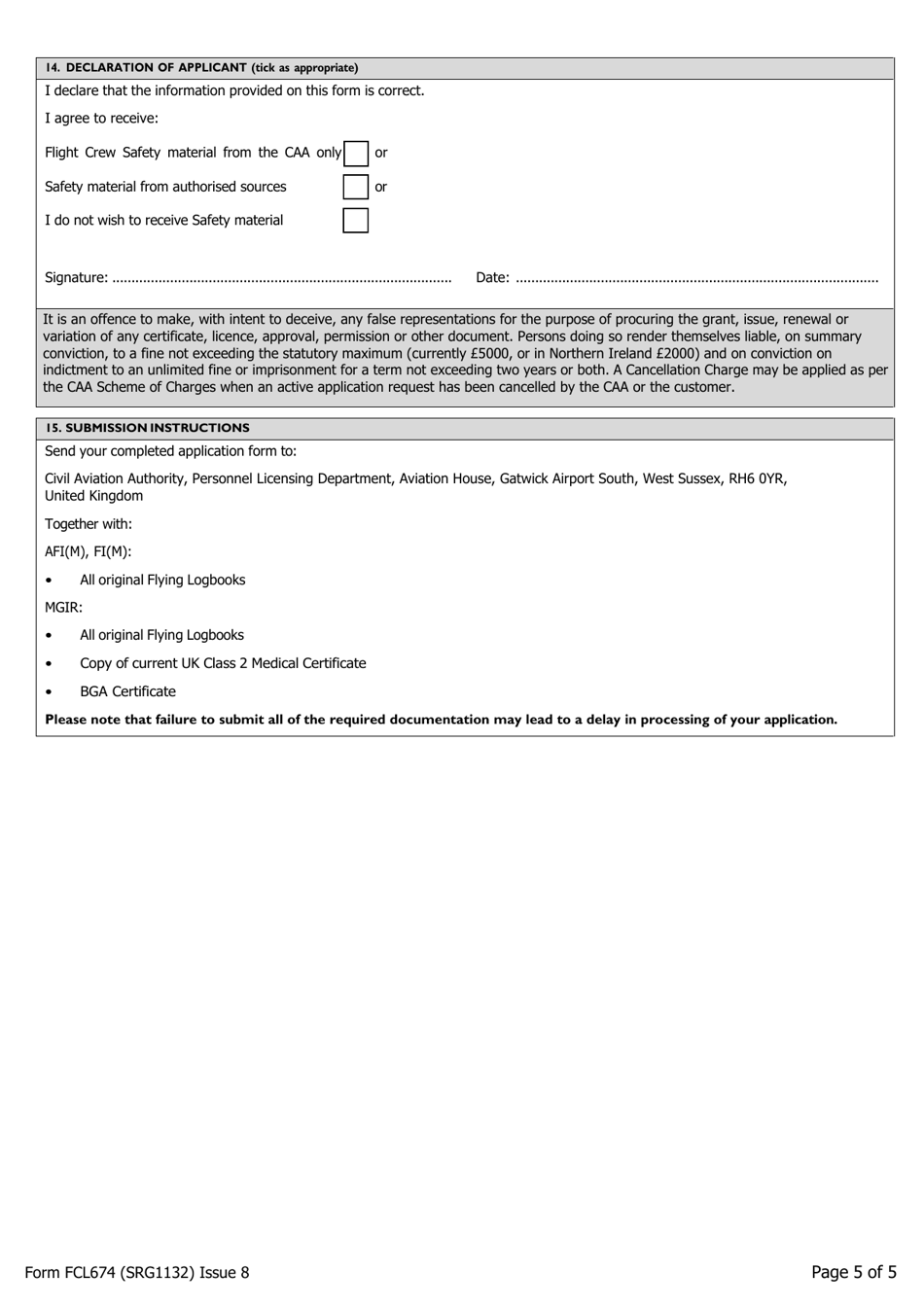 Instructor Form 1 (FCL674; SRG1132) National Fixed Wing Application - United Kingdom, Page 5