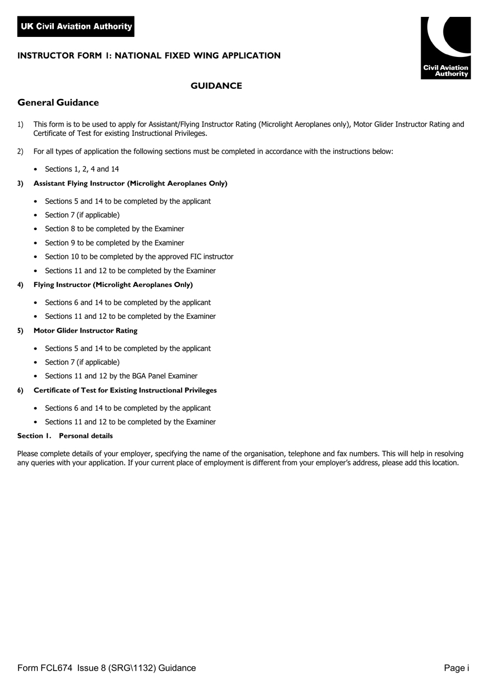 Instructor Form 1 (FCL674; SRG1132) National Fixed Wing Application - United Kingdom, Page 6