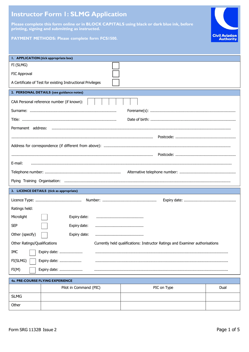 Instructor Form 1 (SRG1132B) Slmg Application - United Kingdom, Page 1