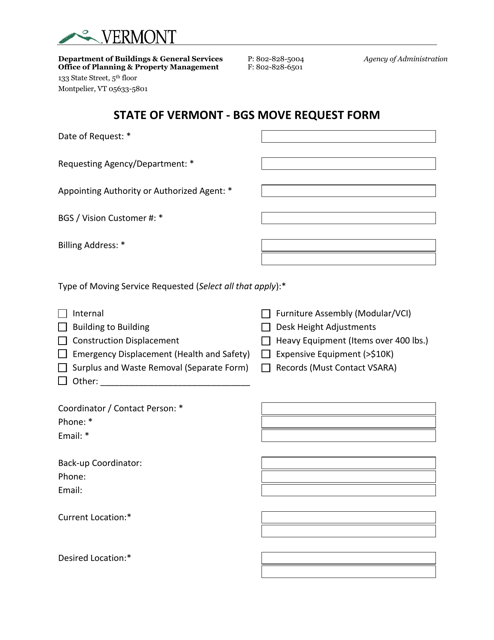 Bgs Move Request Form - Vermont