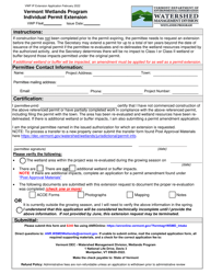 Document preview: Individual Permit Extension Application - Vermont Wetlands Program - Vermont