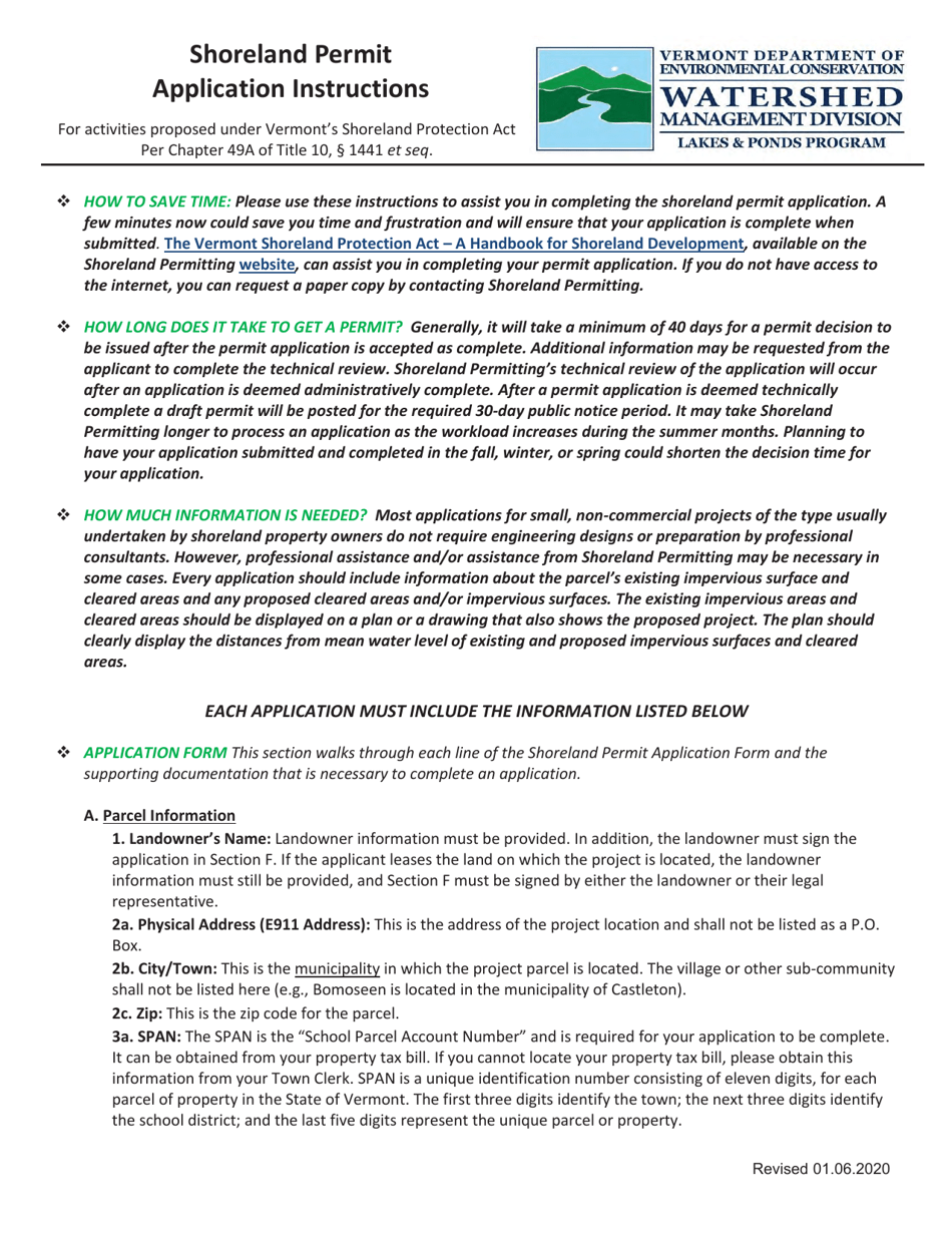 Instructions for Shoreland Protection Permit Application - Vermont, Page 1