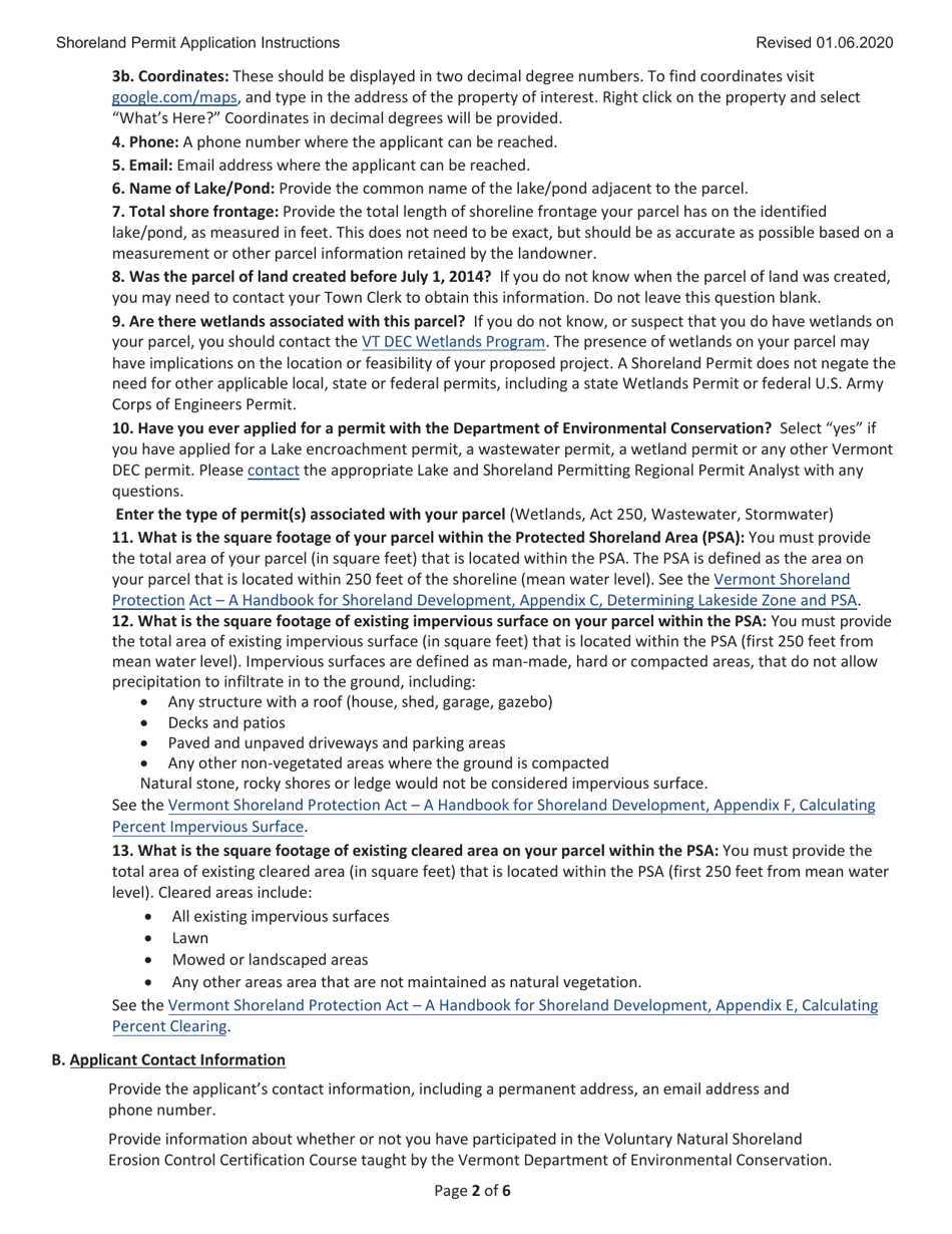Instructions for Shoreland Protection Permit Application - Vermont, Page 2
