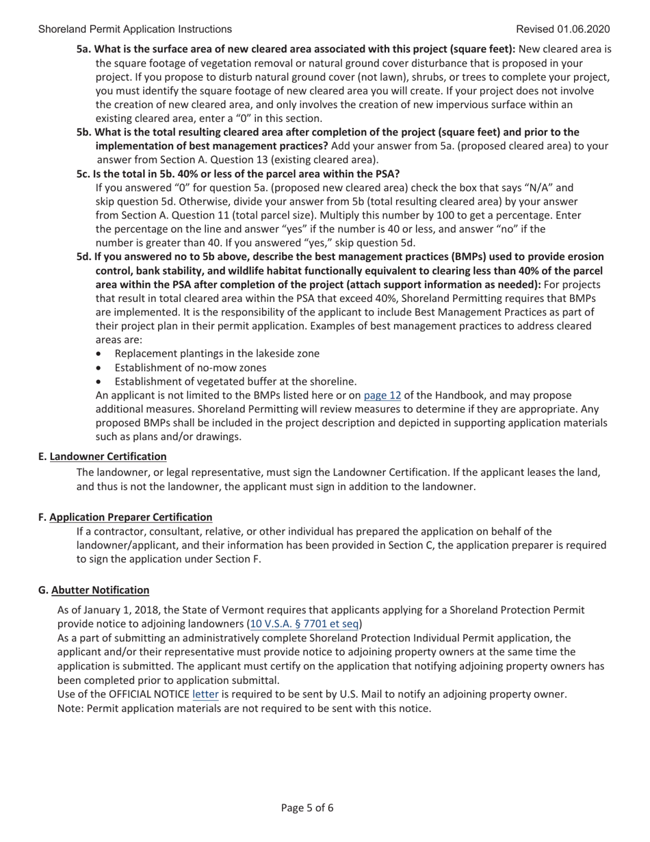 Instructions for Shoreland Protection Permit Application - Vermont, Page 5