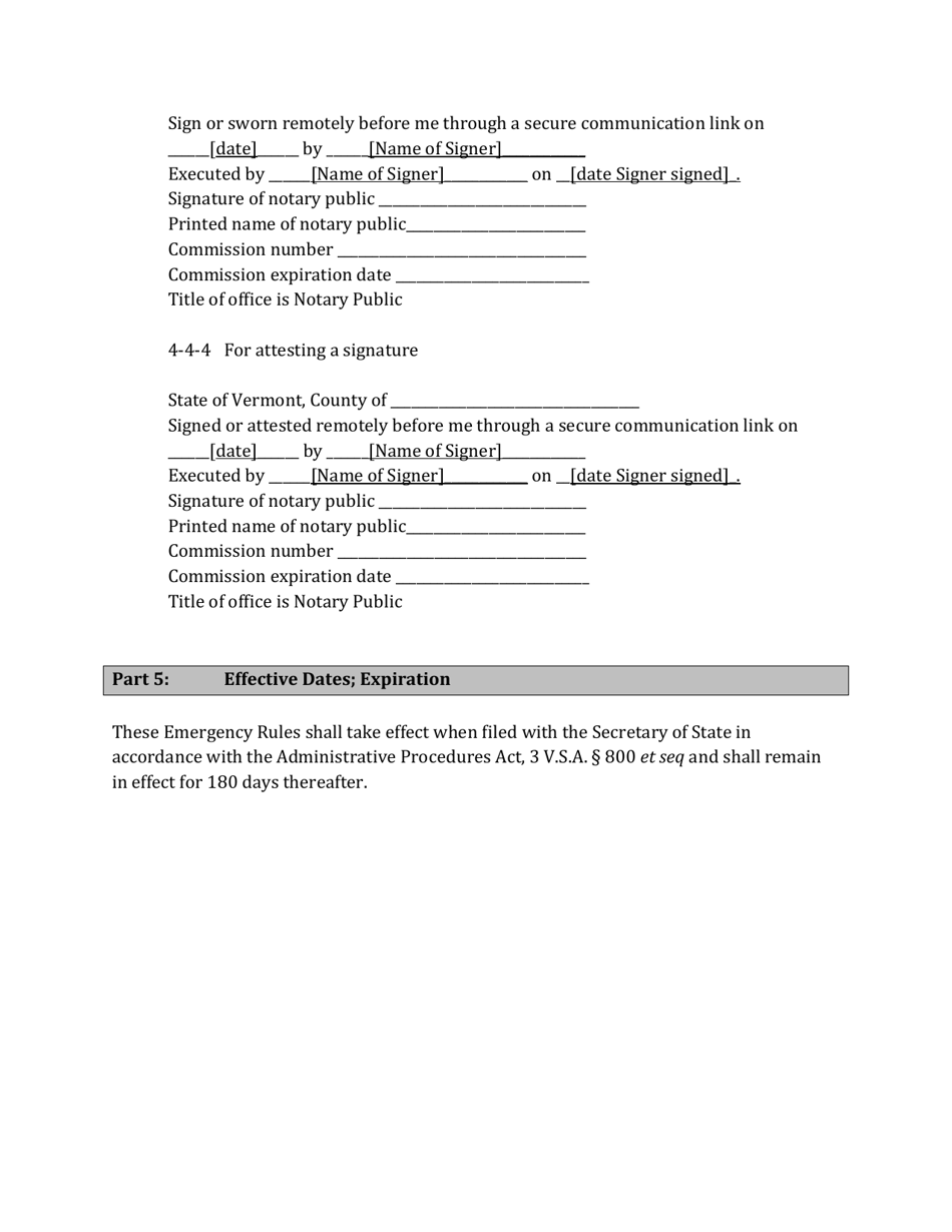 Emergency Administrative Rules for Notaries Public and Remote Notarization - Vermont, Page 5