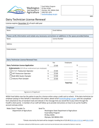 Document preview: Form AGR-2014 Dairy Technician License Renewal - Washington