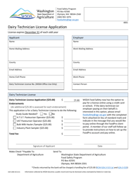 Document preview: Form AGR-2080 Dairy Technician License Application - Washington
