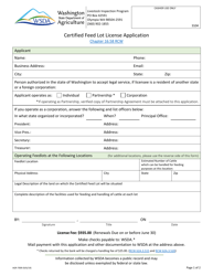 Form AGR-7009 Certified Feed Lot License Application - Washington