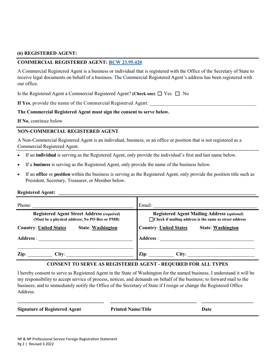 Foreign Nonprofit  Nonprofit Professional Service Registration Statement - Washington, Page 5