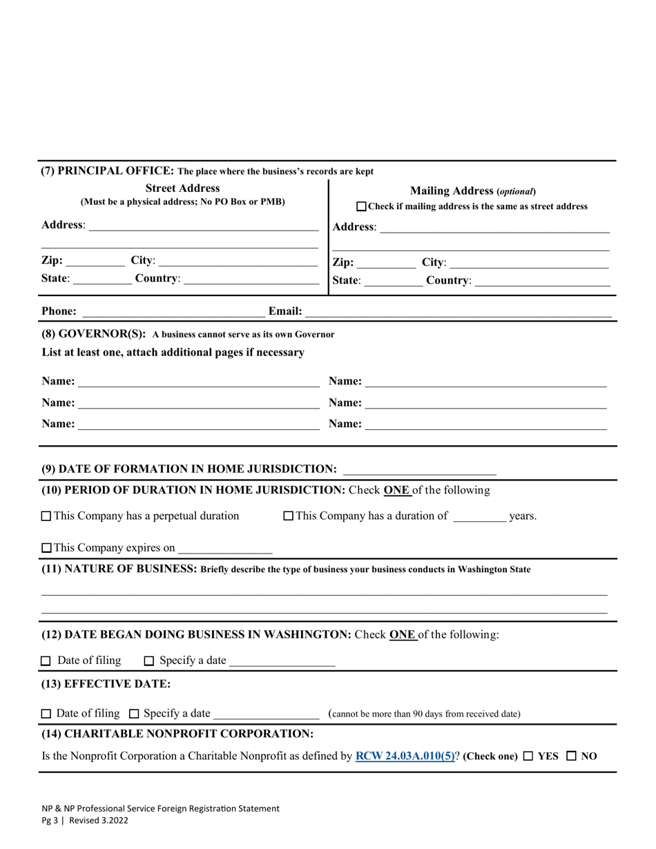Foreign Nonprofit  Nonprofit Professional Service Registration Statement - Washington, Page 6