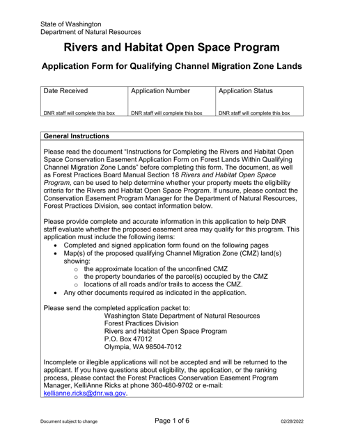 Application Form for Qualifying Channel Migration Zone Lands - Rivers and Habitat Open Space Program - Washington Download Pdf