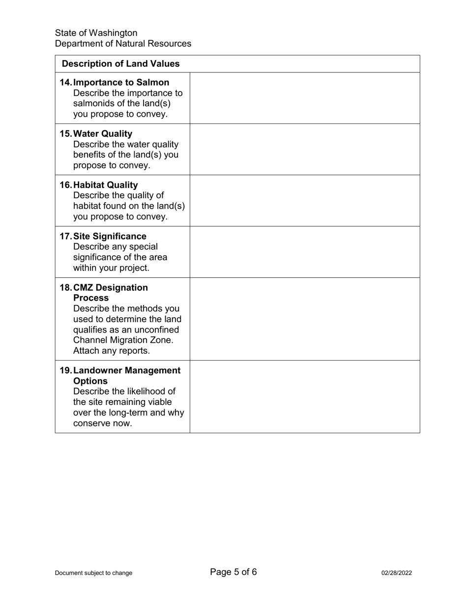 Application Form for Qualifying Channel Migration Zone Lands - Rivers and Habitat Open Space Program - Washington, Page 5