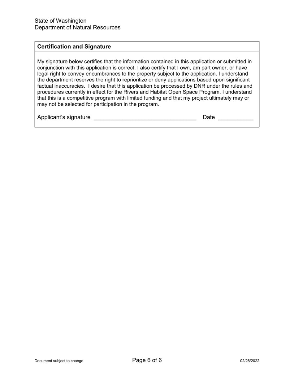 Application Form for Qualifying Channel Migration Zone Lands - Rivers and Habitat Open Space Program - Washington, Page 6