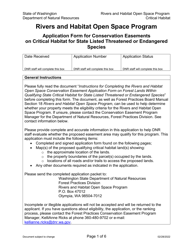 Application Form for Conservation Easements on Critical Habitat for State Listed Threatened or Endangered Species - Rivers and Habitat Open Space Program - Washington