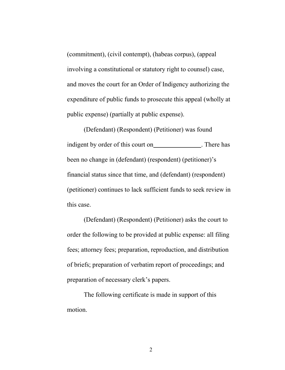 RAP Form 13 Motion for Order of Indigency - Washington, Page 2