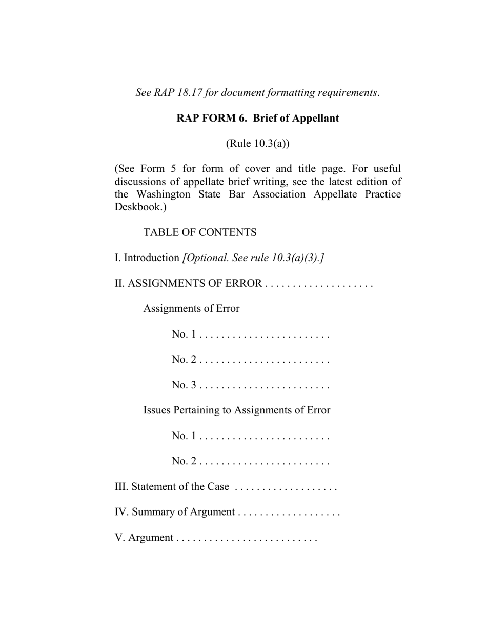 RAP Form 6 Brief of Appellant - Washington, Page 1