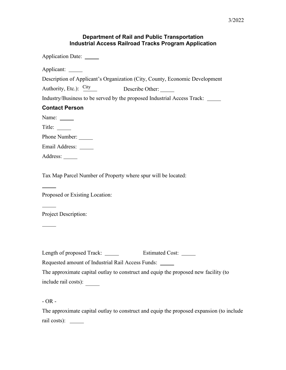 Virginia Industrial Access Railroad Tracks Program Application Fill