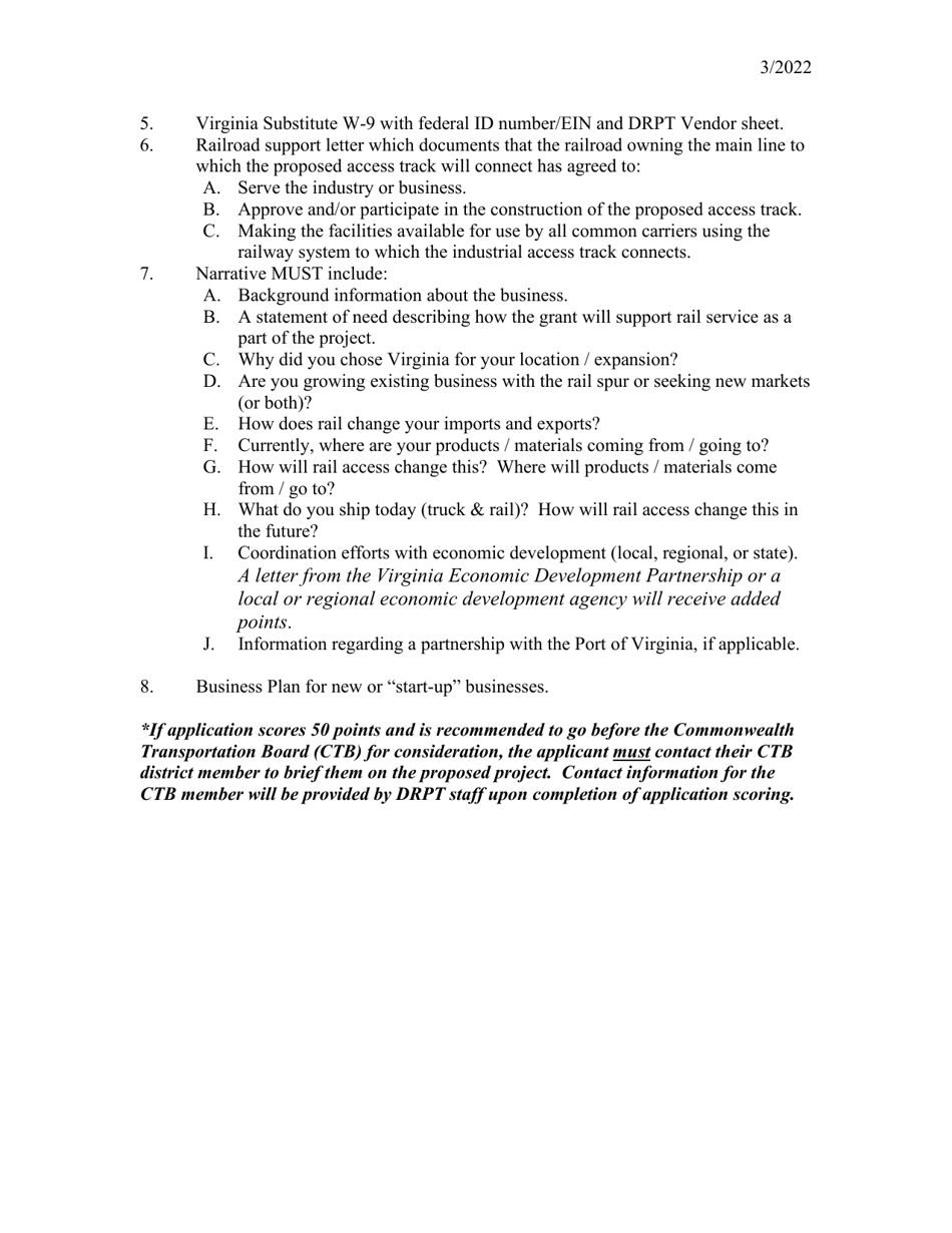 Industrial Access Railroad Tracks Program Application - Virginia, Page 3