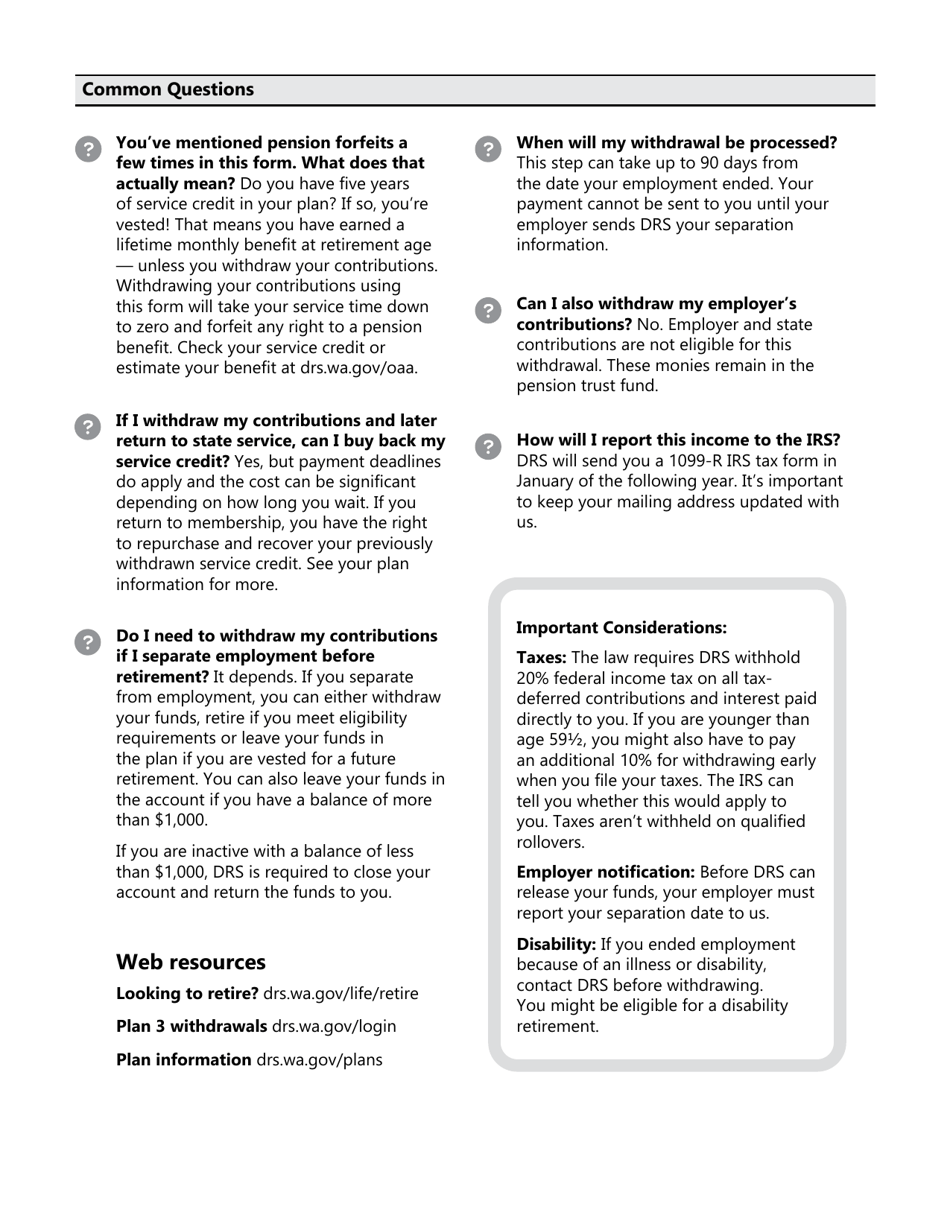 Form DRS MS287 Plan 1 or Plan 2 Contribution Withdrawal - Washington, Page 4