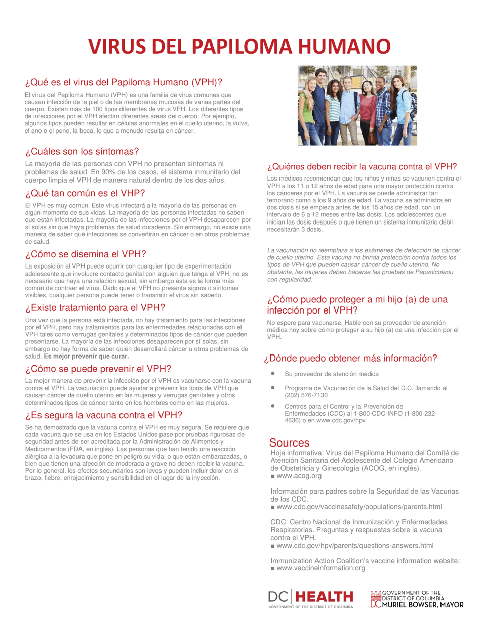 Certificado De Negacion a La Vacuna Anual Contra El Virus Del Papiloma Humano (Vph) - Washington, D.C. (Spanish), Page 2