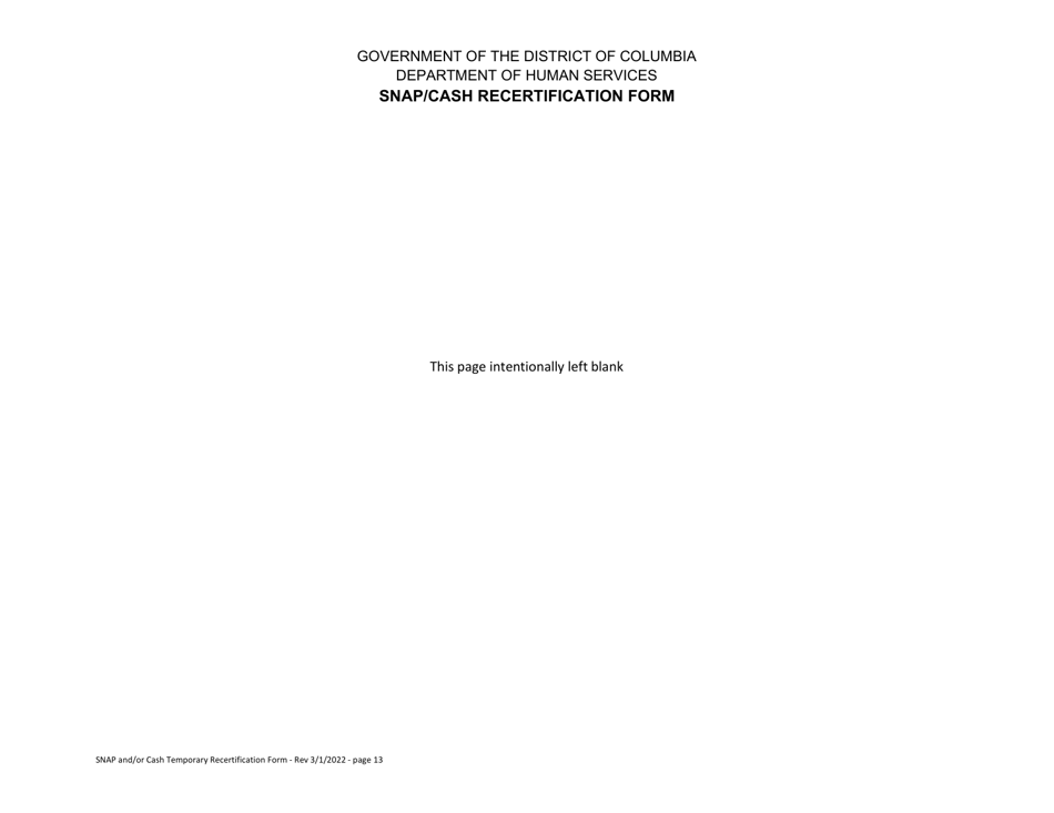 Snap / Cash Recertification Form - Washington, D.C., Page 13