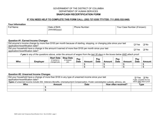 Snap/Cash Recertification Form - Washington, D.C., Page 2