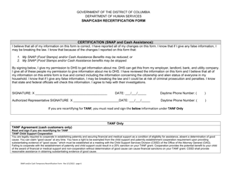 Snap/Cash Recertification Form - Washington, D.C., Page 6