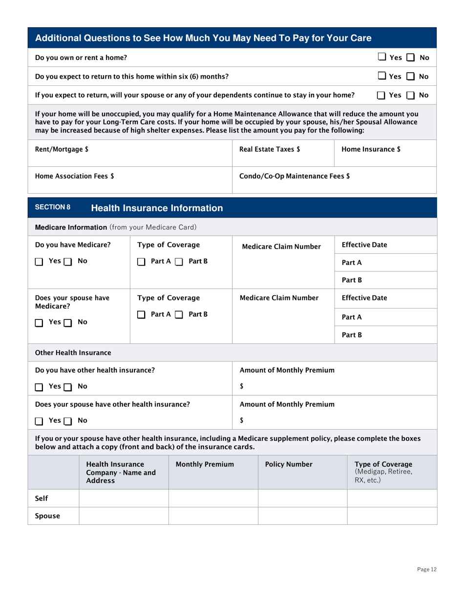 Supplemental Form for Long Term Care Benefits - Washington, D.C., Page 12