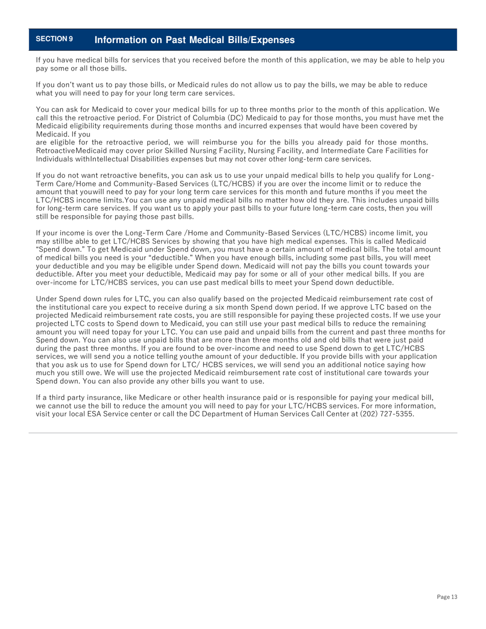 Supplemental Form for Long Term Care Benefits - Washington, D.C., Page 13