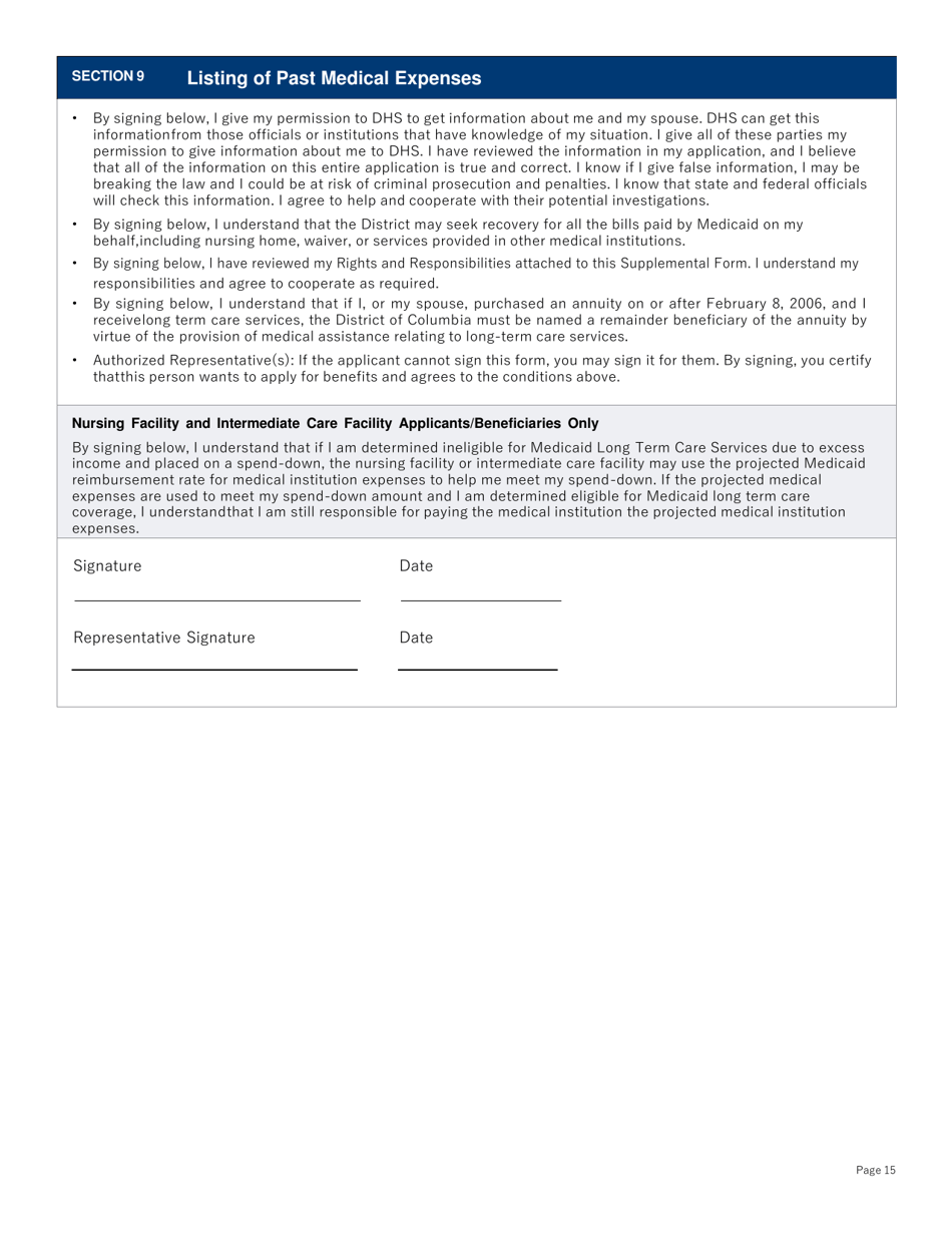 Supplemental Form for Long Term Care Benefits - Washington, D.C., Page 15