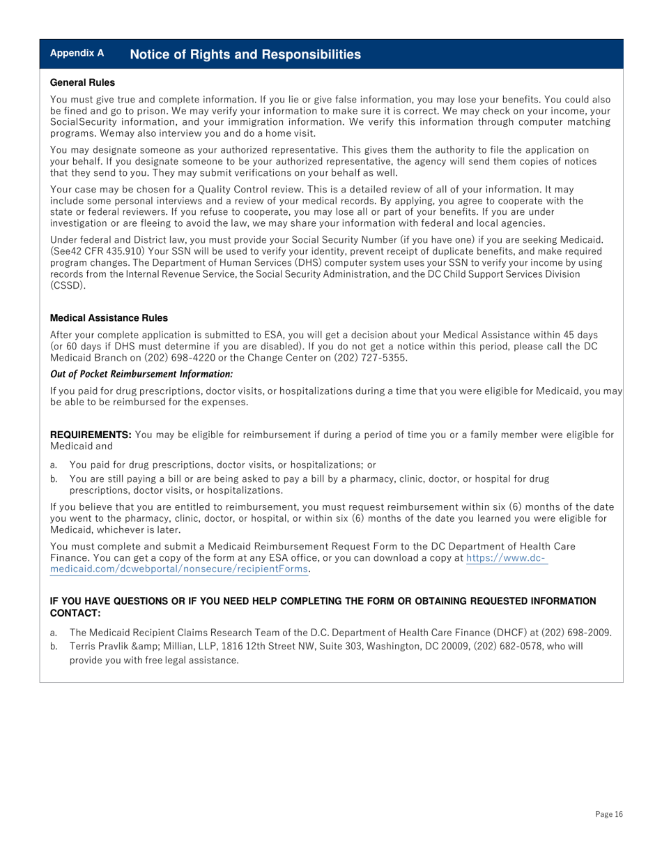 Supplemental Form for Long Term Care Benefits - Washington, D.C., Page 16
