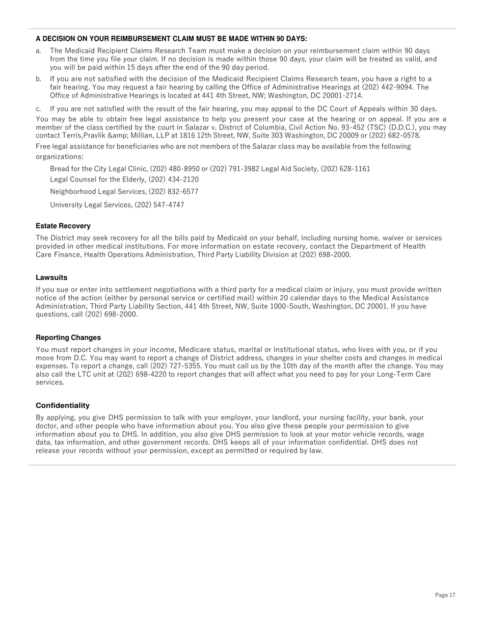 Supplemental Form for Long Term Care Benefits - Washington, D.C., Page 17