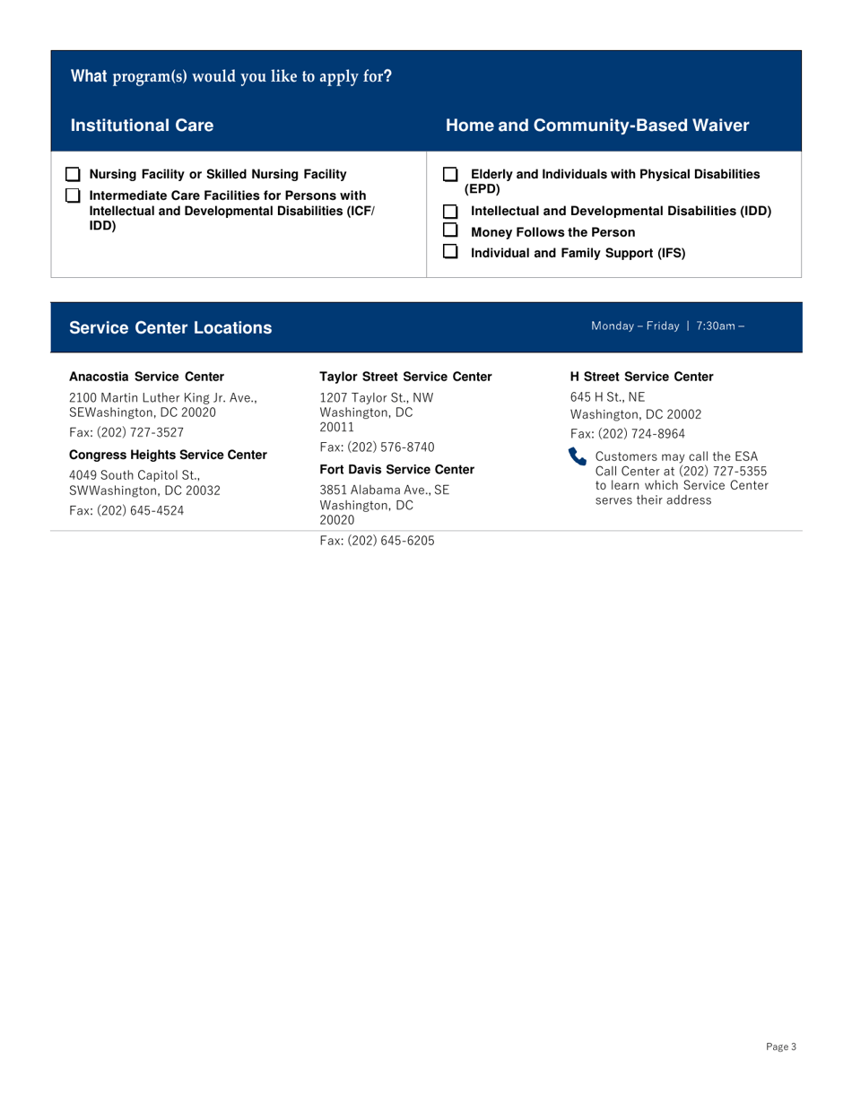 Supplemental Form for Long Term Care Benefits - Washington, D.C., Page 3