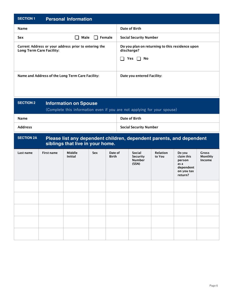 Supplemental Form for Long Term Care Benefits - Washington, D.C., Page 6