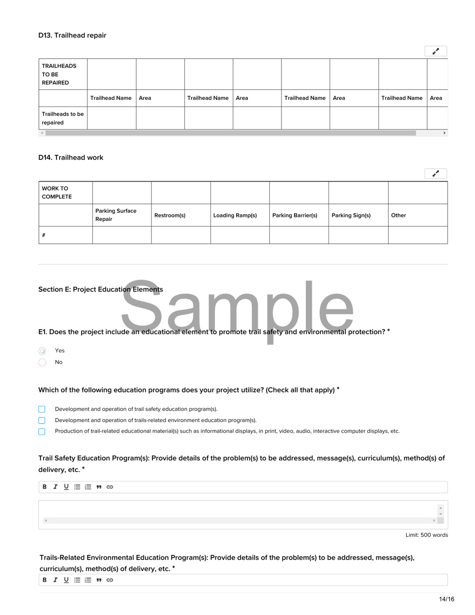 Non-motorized Trail Grant Application - Recreational Trails Program (Rtp) - Sample - Utah, Page 14