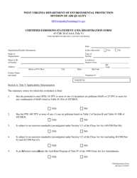 Certified Emissions Statement (Ces) Registration Form - West Virginia