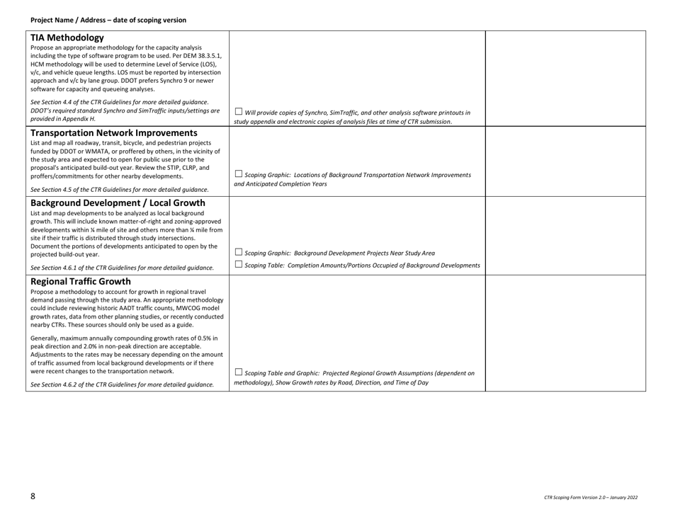 Comprehensive Transportation Review (Ctr) Scoping Form - Washington, D.C., Page 8
