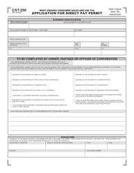 Form CST-250 West Virginia Consumer Sales and Use Tax Application for Direct Pay Permit - West Virginia