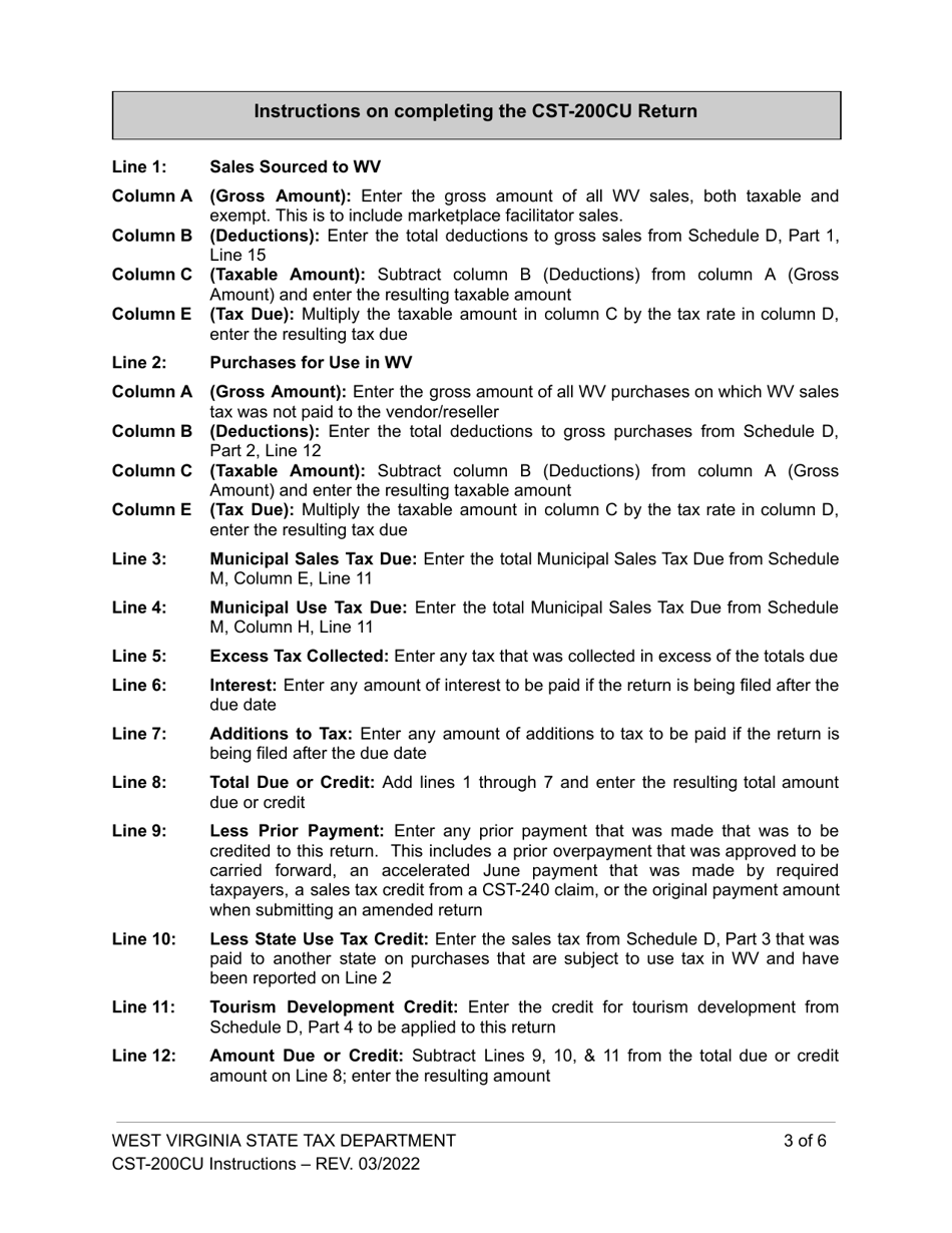 Download Instructions For Form Wvcst 200cu West Virginia Sales And Use Tax Return Pdf 2017 5320