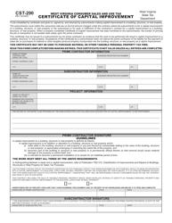 Document preview: Form CST-290 West Virginia Consumer Sales and Use Tax Certificate of Capital Improvement - West Virginia
